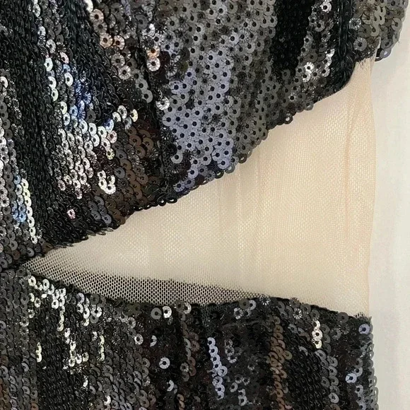 NWT TOCCIN NY Black Sequin Cutout Mesh Sleeveless Mini Cocktail Dress (4) - Picture 4 of 8